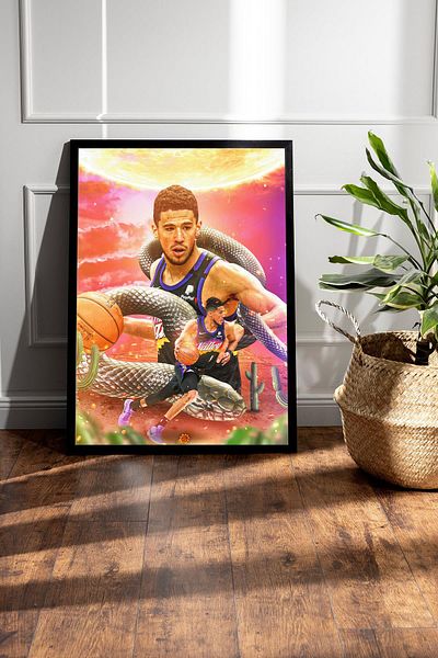 Saturn Devin Booker Framed Painting - Basketball Nba Poster Painting