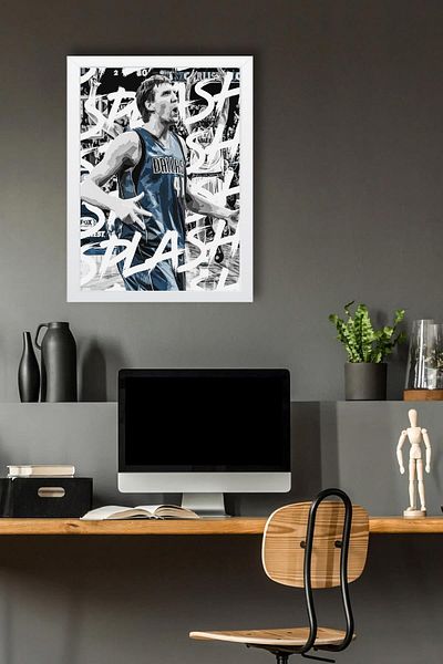 Saturn Dirk Nowitzki Framed Painting - Basketball Nba Poster Painting