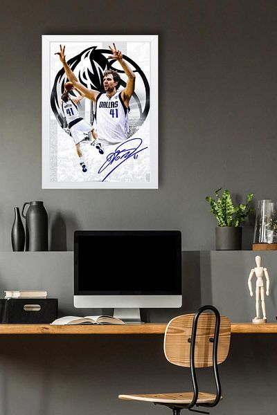 Saturn Dirk Nowitzki Framed Painting - Dallas Mavericks Nba Poster Painting