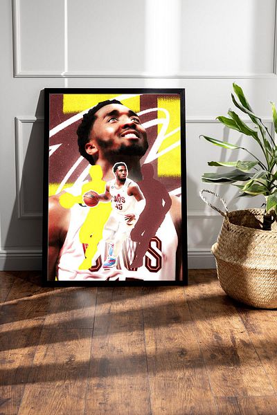 Saturn Donovan Mitchell Framed Painting - Basketball Nba Poster Painting