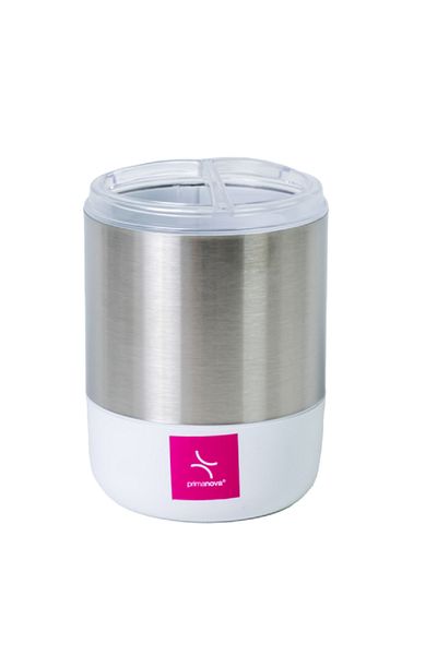 Prima Nova Lima XL Stainless Steel and Plastic Round Toothbrush Holder White and Silver