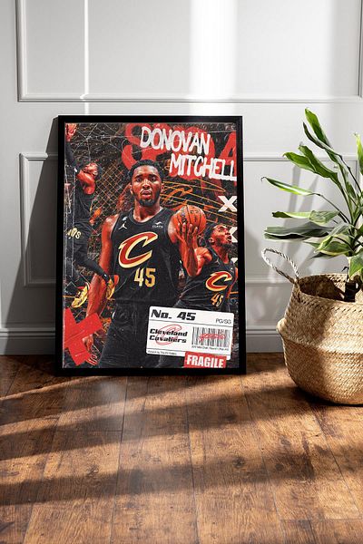 Saturn Donovan Mitchell Framed Painting - Basketball Nba Poster Painting