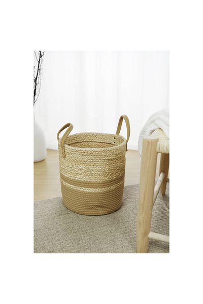 HONEYBEE Corn Husk and Cotton Lightweight Woven Storage Basket Brown