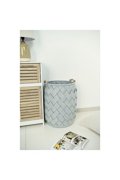 HONEYBEE Round Shaped Open Top Laundry Hamper with Handle Grey
