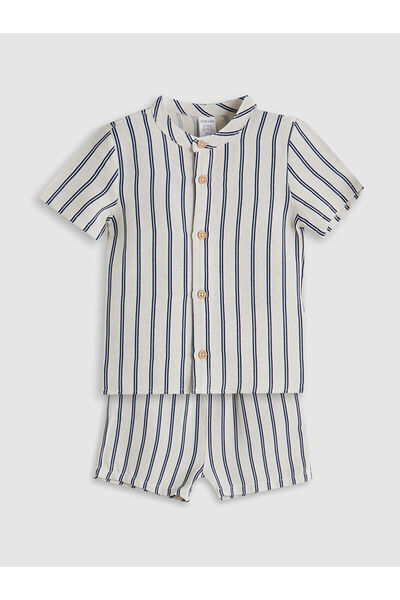 LC Waikiki Marineblau gestreiftes Baby-Hemd und Shorts für Jungen, 2er-Set