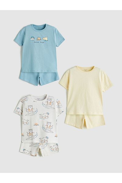 LC Waikiki Printed Baby Boy T-Shirt and Shorts 3-Piece Set