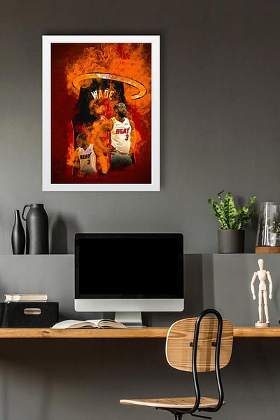 Saturn Dwyane Wade Framed Painting - Basketball Nba Poster Painting