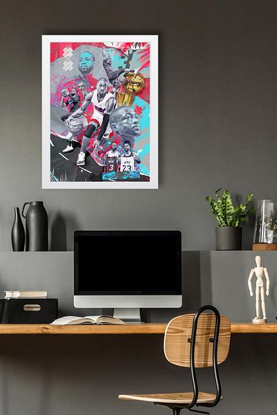 Saturn Dwyane Wade Framed Painting - Miami Heat Nba Poster Painting
