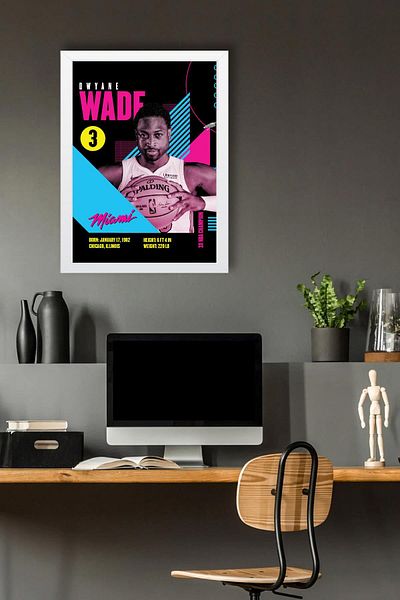 Saturn Dwyane Wade Framed Painting - Basketball Nba Poster Painting