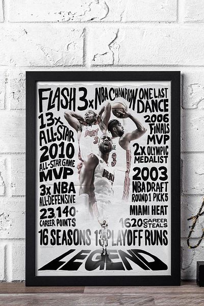 Saturn Dwyane Wade Framed Painting - Miami Heat Nba Poster Painting