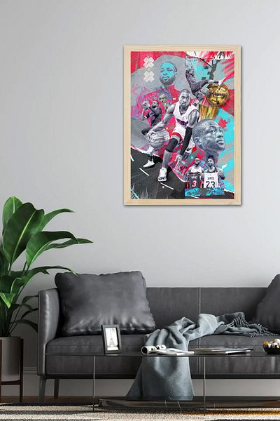 Saturn Dwyane Wade Framed Painting - Miami Heat Nba Poster Painting