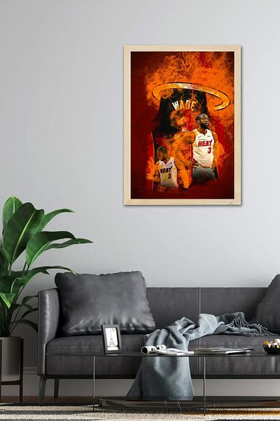 Saturn Dwyane Wade Framed Painting - Basketball Nba Poster Painting