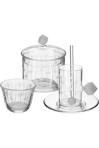 Alsaif Gallery Saif Gallery Glass Cup and Saucer Set, 25 Pieces with Sugar Bowl - Clear