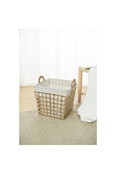 HONEYBEE Hemp Rope Open Top Laundry Hamper with Handle Brown and White