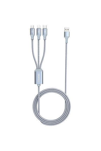 Romoss 3-in-1 Nylon Braided Cable, 1m, Grey, CB25A Universal USB-A to Lightning, Micro USB