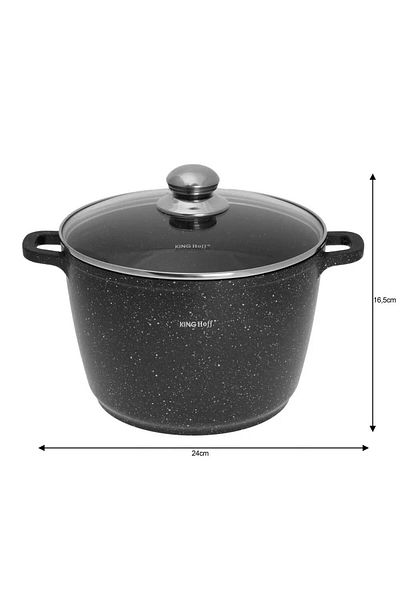 Kinghoff Pot with lid 24 cm, 6.2L – Kinghoff KH 1598, with marble non-stick coating, compatible with all hobs