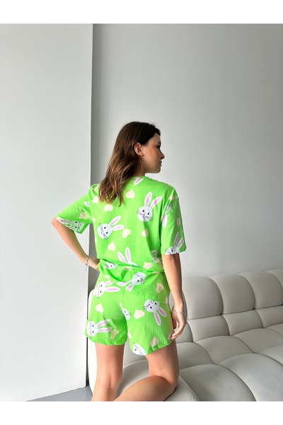 LETS BASIC Organic Cotton Cute Rabbit Printed Short Sleeve Shorts Pajamas Set