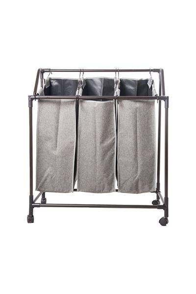 HONEYBEE Easy to Assemble and Portable Removable Tripple Bag Laundry Sorter Grey