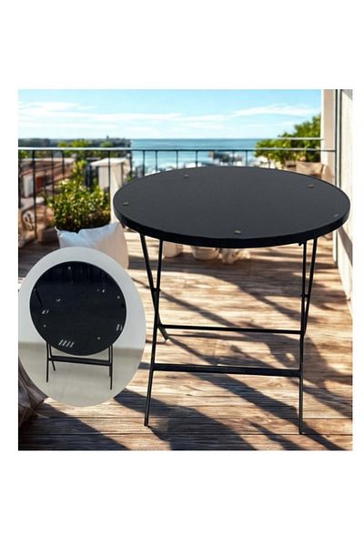 smart home Round Folding Dining Table - Folding Cafe Table with Glass Top - 80 x 80 cm - Stylish and Sturdy Design
