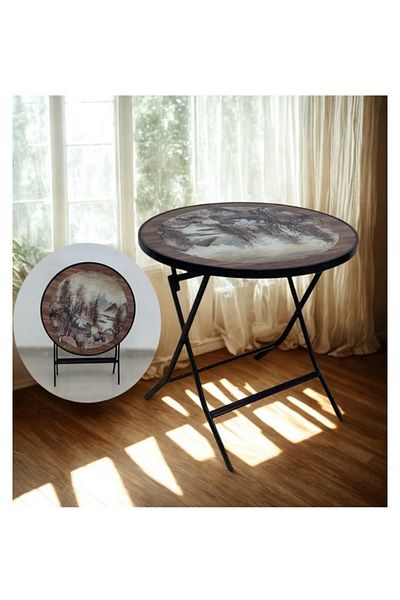 smart home Round Folding Dining Table - Folding Cafe Table with Glass Top - 80 x 80 cm - Stylish and Sturdy Design