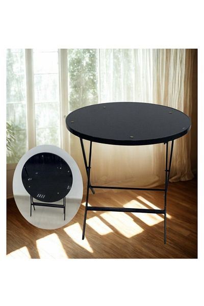 smart home Round Folding Dining Table - Folding Cafe Table with Glass Top - 80 x 80 cm - Stylish and Sturdy Design