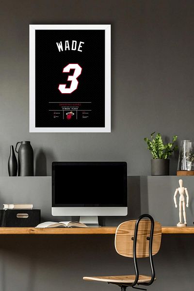 Saturn Dwyane Wade Jersey Framed Painting - Basketball Nba Miami Heat Jersey