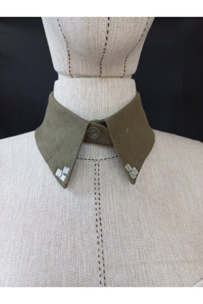es moda shop Bezia Stone Detailed Removable Linen Collar Khaki