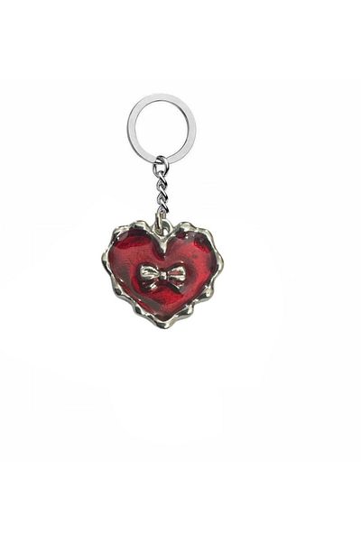 Herşey Nota Unisex Keychain with Red Heart Bow Figure – Romantic and Elegant Accessory