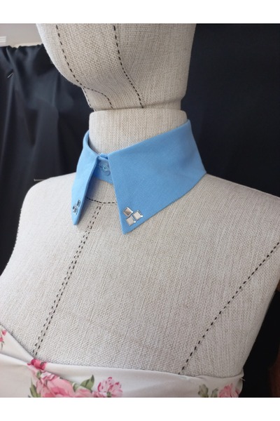 es moda shop Bezia Stone Detailed Removable Linen Collar Blue