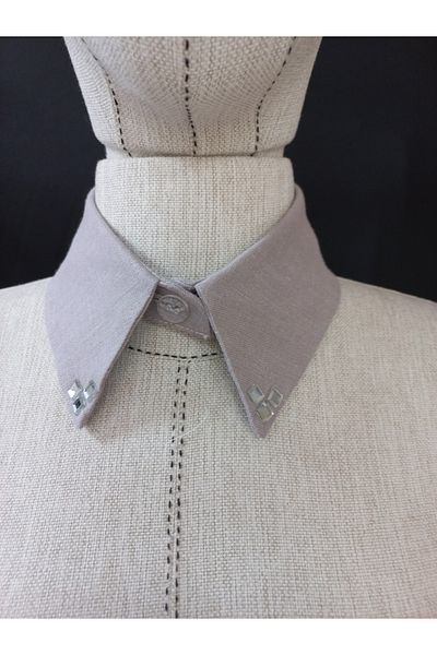 es moda shop Bezia Stone Detailed Removable Linen Collar Gray