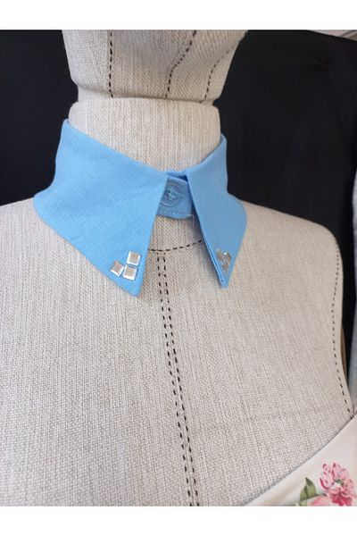 es moda shop Bezia Stone Detailed Removable Linen Collar Blue