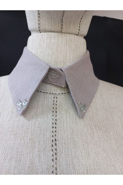 es moda shop Bezia Stone Detailed Removable Linen Collar Gray