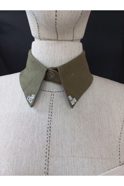 es moda shop Bezia Stone Detailed Removable Linen Collar Khaki