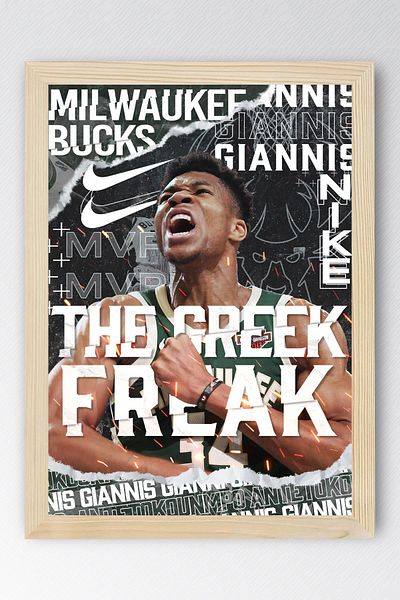 Saturn Giannis Antetokounmpo Framed Painting - Milwaukee Bucks Nba Poster Painting