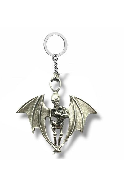 Herşey Nota Unisex Keychain with Gothic Winged Skeleton Figure – Gothic and Charismatic Style Accessory