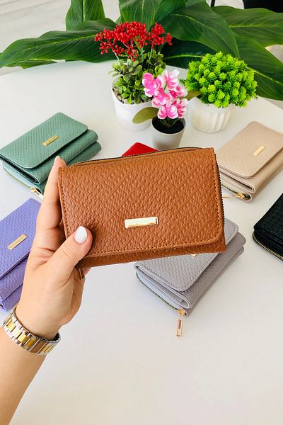 derius Paris Stylish Textured Zippered Tan Women's Wallet (Vegan Leather)