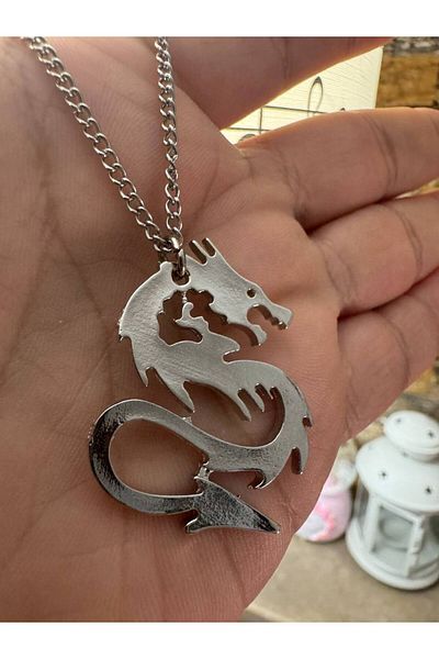 Herşey Nota Unisex Necklace with Dragon Figure – 60 cm Chain, Symbol of Power and Legendary Protection