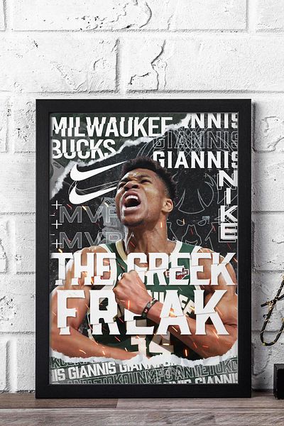 Saturn Pictură înrămată Giannis Antetokounmpo - Pictură poster NBA Milwaukee Bucks