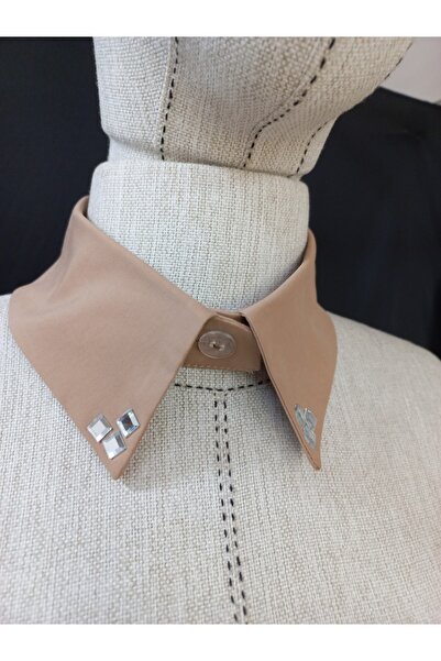 es moda shop Bezia Stone Detailed Removable Linen Collar Mink