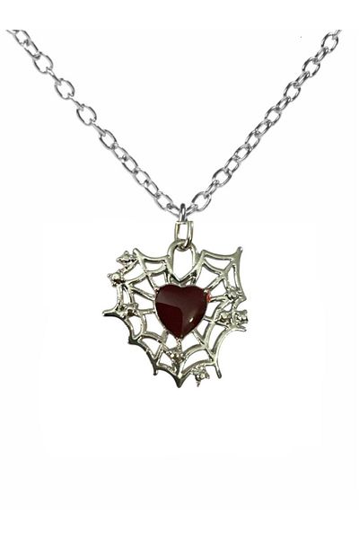 Herşey Nota Redstone Heart Spider Figured Unisex Necklace – 60 cm Chain, Bold and Stylish Design