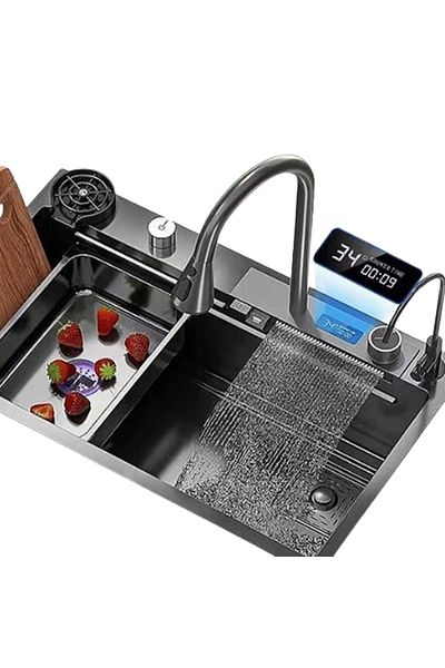 Generic Smart Kitchen Sink with LED Display, 80×27 cm, Black