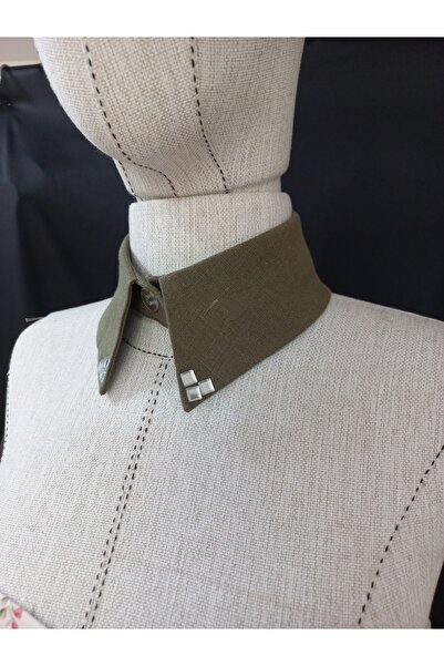 es moda shop Bezia Stone Detailed Removable Linen Collar Khaki