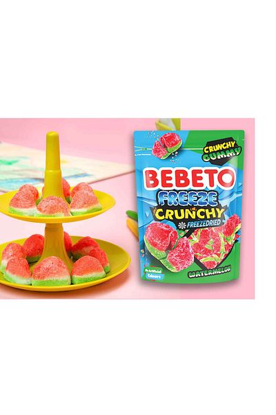 BEBETO Freeze-Dried Jellies with Watermelon Flavor – 35g x 12 Pieces | Crunchy and Natural Fruits