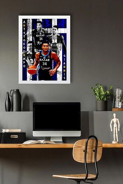 Saturn Giannis Antetokounmpo Framed Painting - Basketball Nba Poster Painting