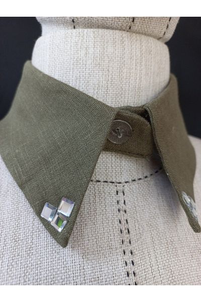 es moda shop Bezia Stone Detailed Removable Linen Collar Khaki
