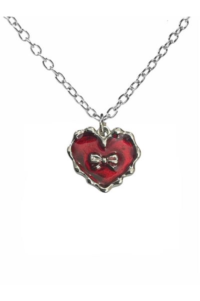 Herşey Nota Unisex Necklace with Red Heart Bow Figure – 60 cm Chain, Elegant and Romantic Design
