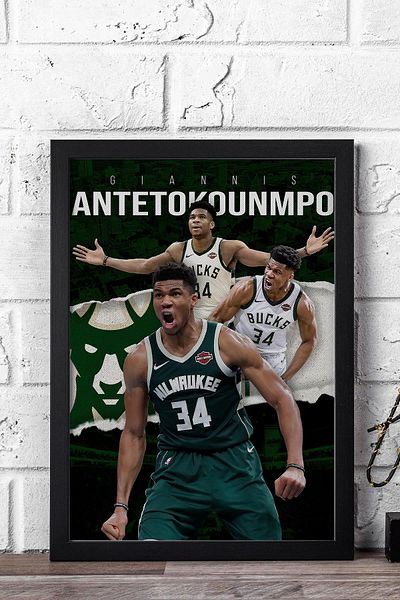 Saturn Pictură înrămată Giannis Antetokounmpo - Pictură poster NBA de baschet