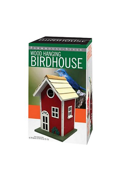 Kole Wood Hanging Farm House Style Birdhouse Feeder Red 11 x 6.75 Inch