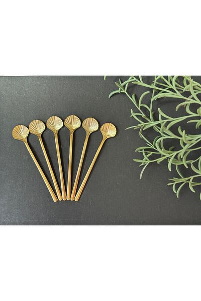 Dia Set of 6 Gold Mussel Spoons & Teaspoons & Dessert Spoons & Mixing Spoons