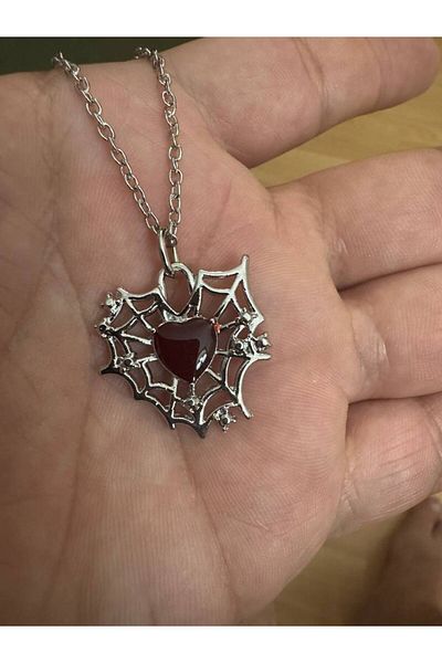 Herşey Nota Redstone Heart Spider Figured Unisex Necklace – 60 cm Chain, Bold and Stylish Design